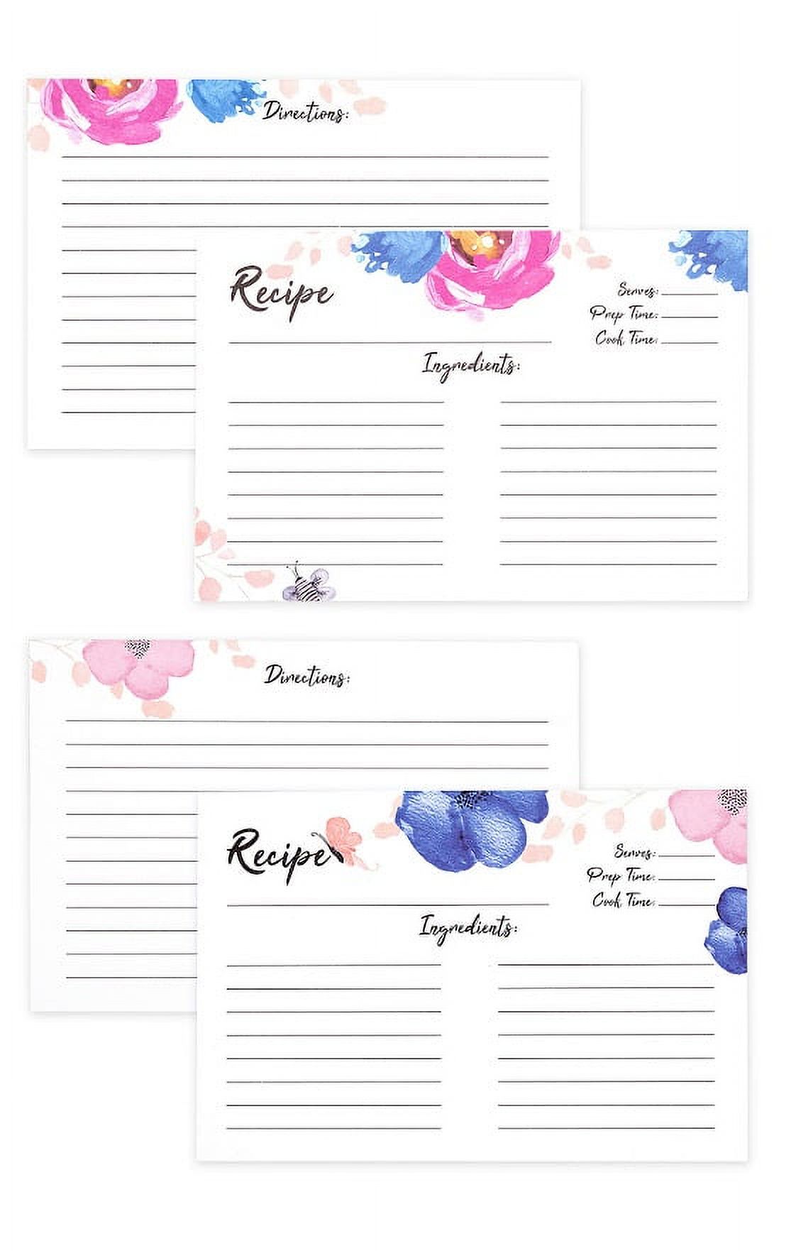 Outshine Floral Recipe Cards with Dividers (Set of 104), 100 Blank Recipe  Cards 4x6 Inches with 4 Recipe Card Dividers with Tabs, Double Sided Thick  Card Stock